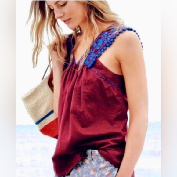 J CREW Embroidered Pom Pom Tank Top Women’s Size 6